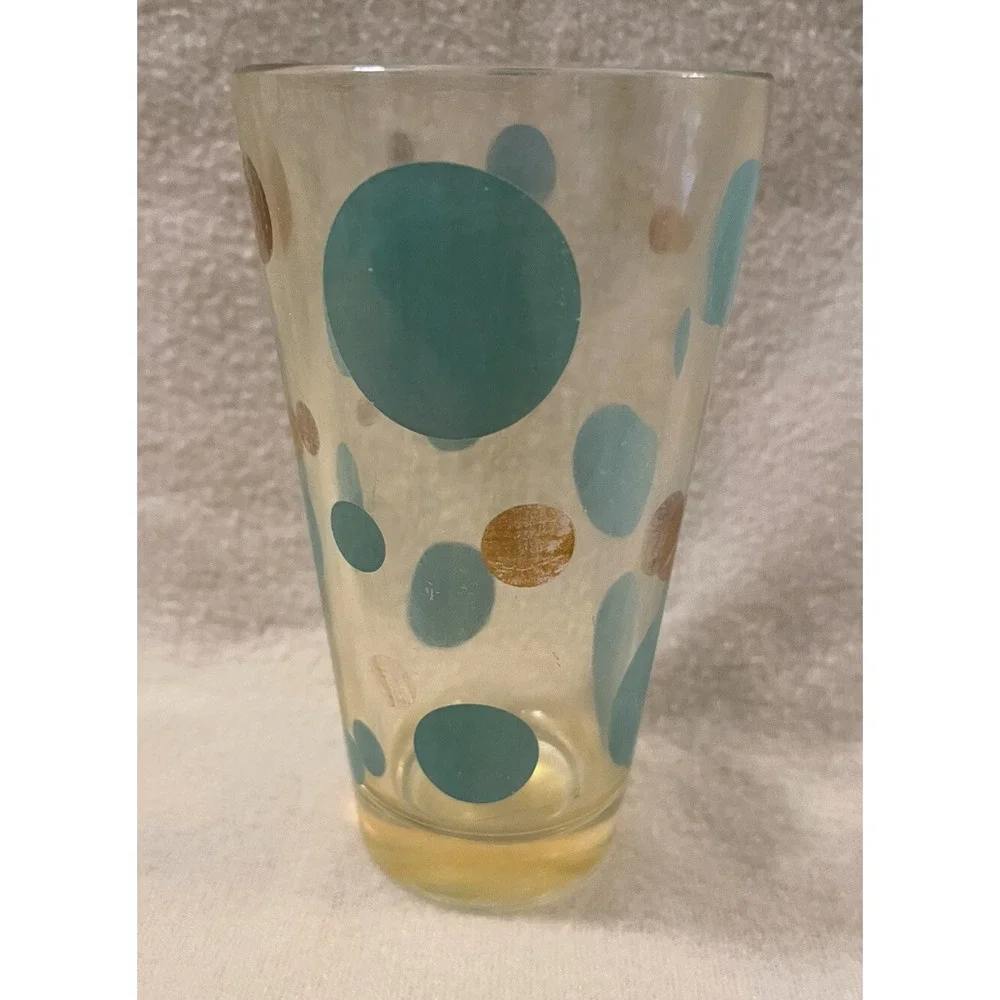 MCM Turquoise Blue & Gold Dot Glass Retro Vintage 5 1/4